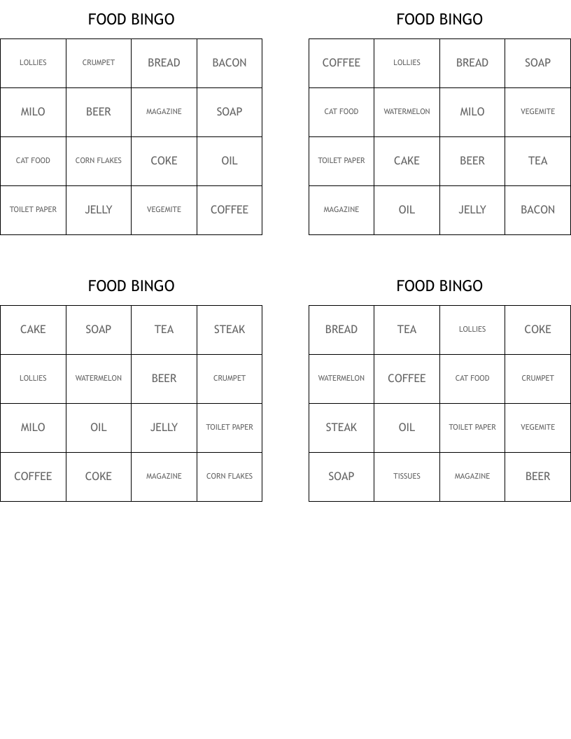 FOOD BINGO