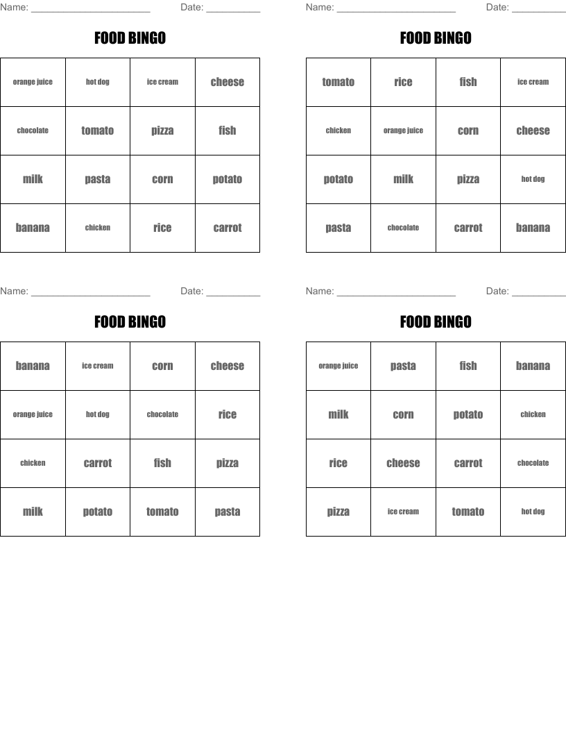 FOOD BINGO