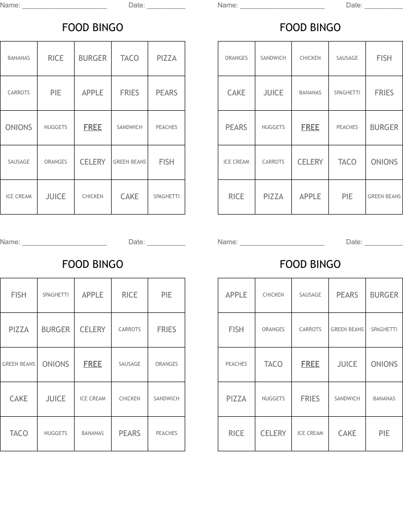 FOOD BINGO