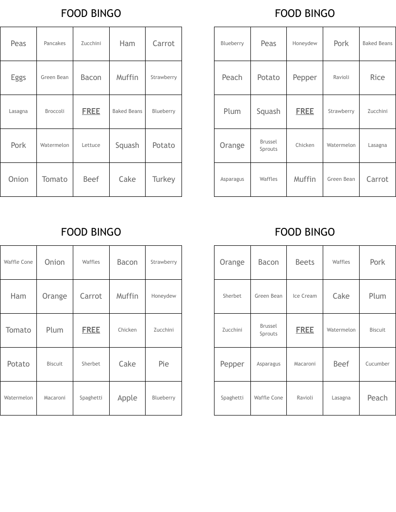 FOOD BINGO