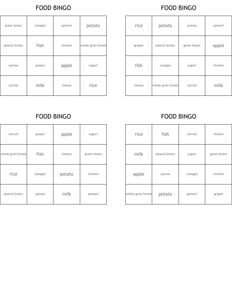 FOOD BINGO 