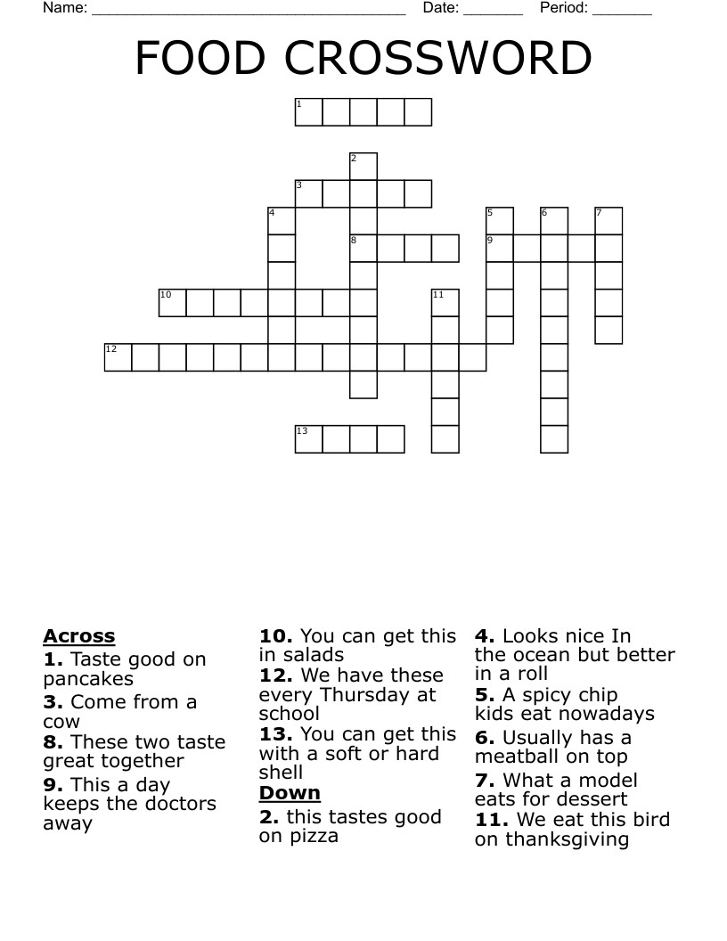 FOOD CROSSWORD