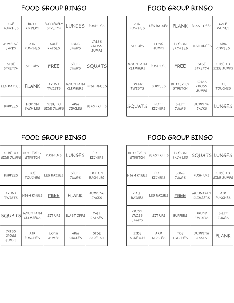 FOOD GROUP BINGO