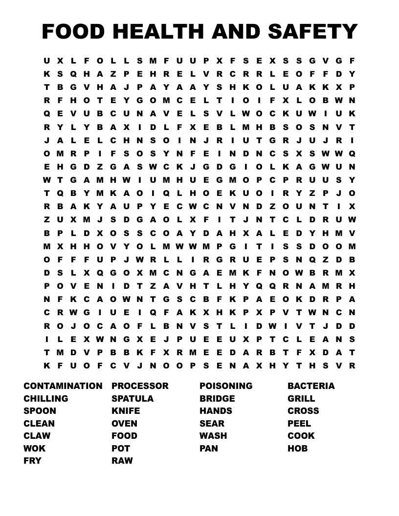 FOOD HEALTH AND SAFETY Word Search