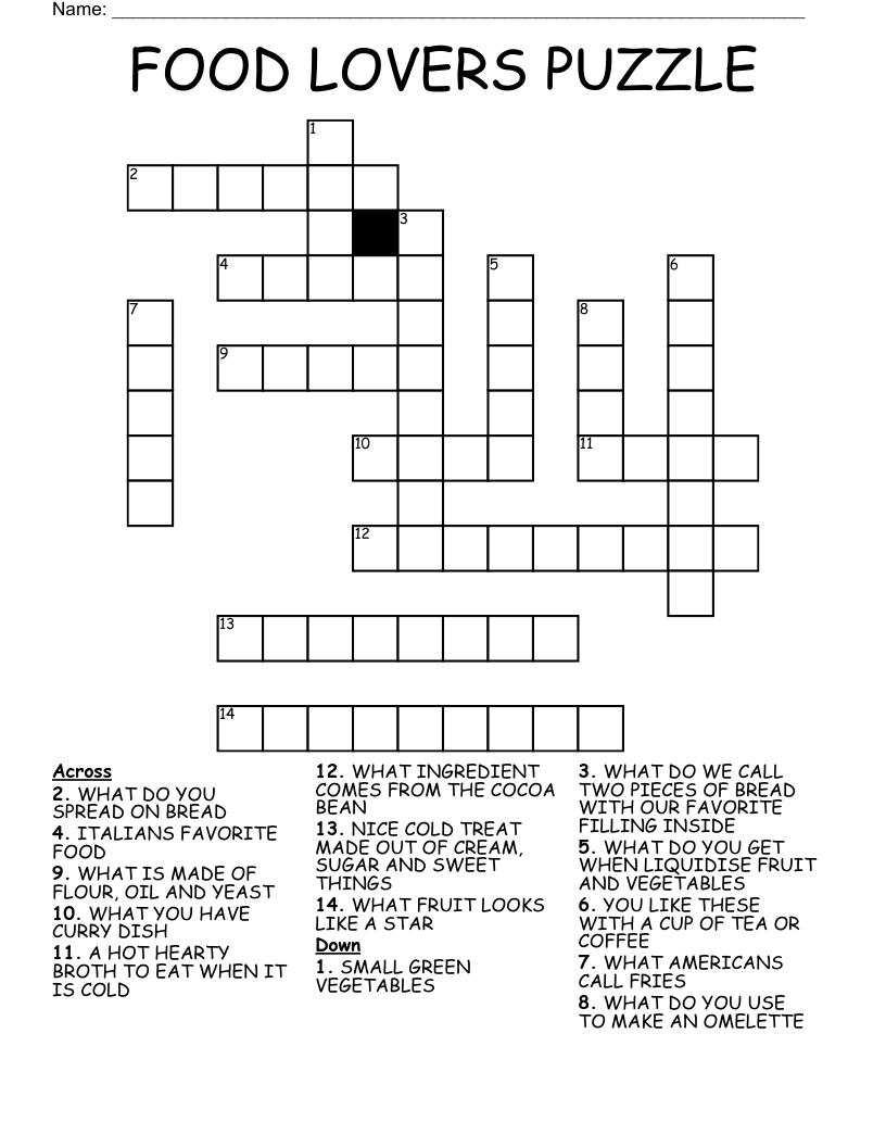 FOOD LOVERS PUZZLE Crossword