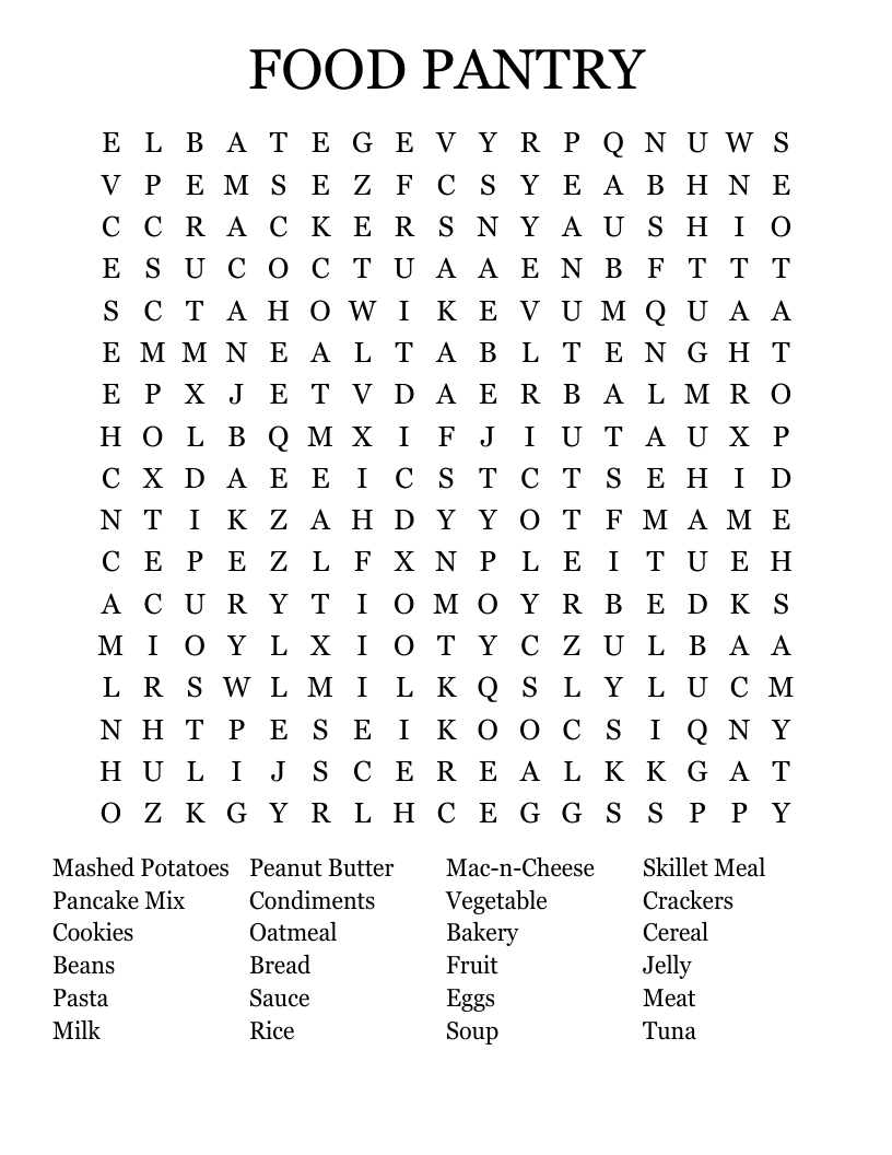 FOOD PANTRY Word Search