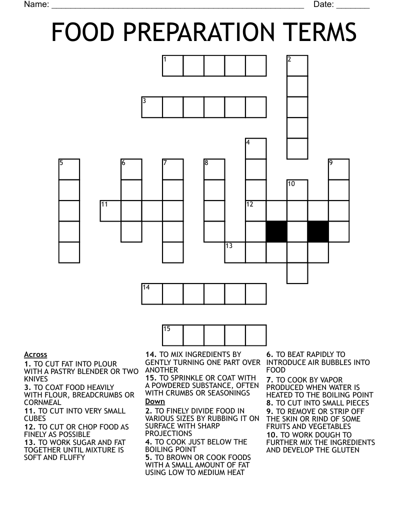 FOOD PREPARATION TERMS Crossword