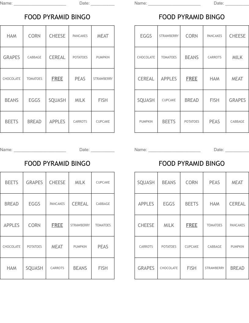 FOOD PYRAMID BINGO
