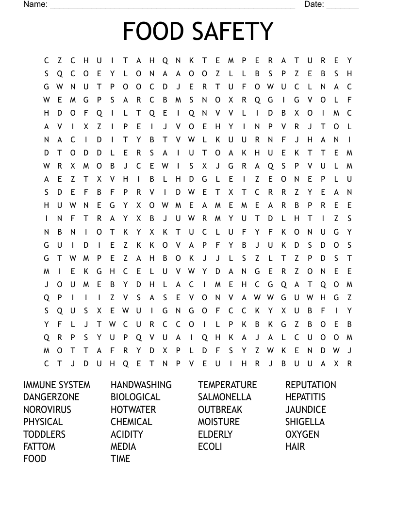 FOOD SAFETY Word Search
