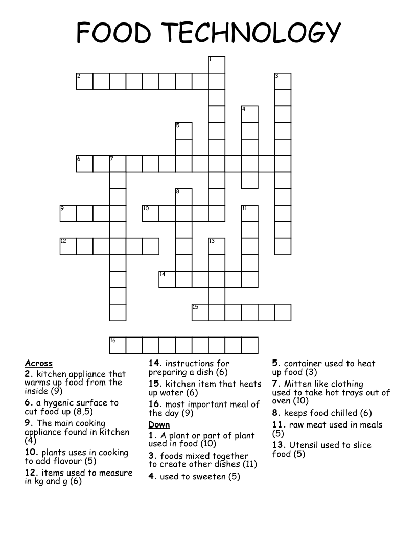 FOOD TECHNOLOGY  Crossword