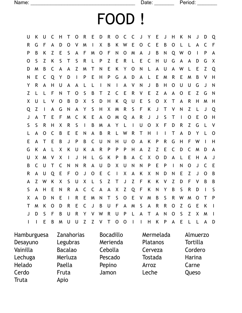 FOOD ! Word Search