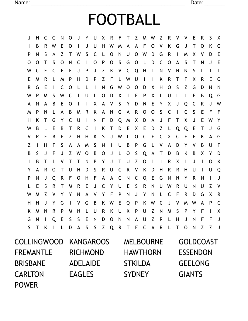 FOOTBALL Word Search