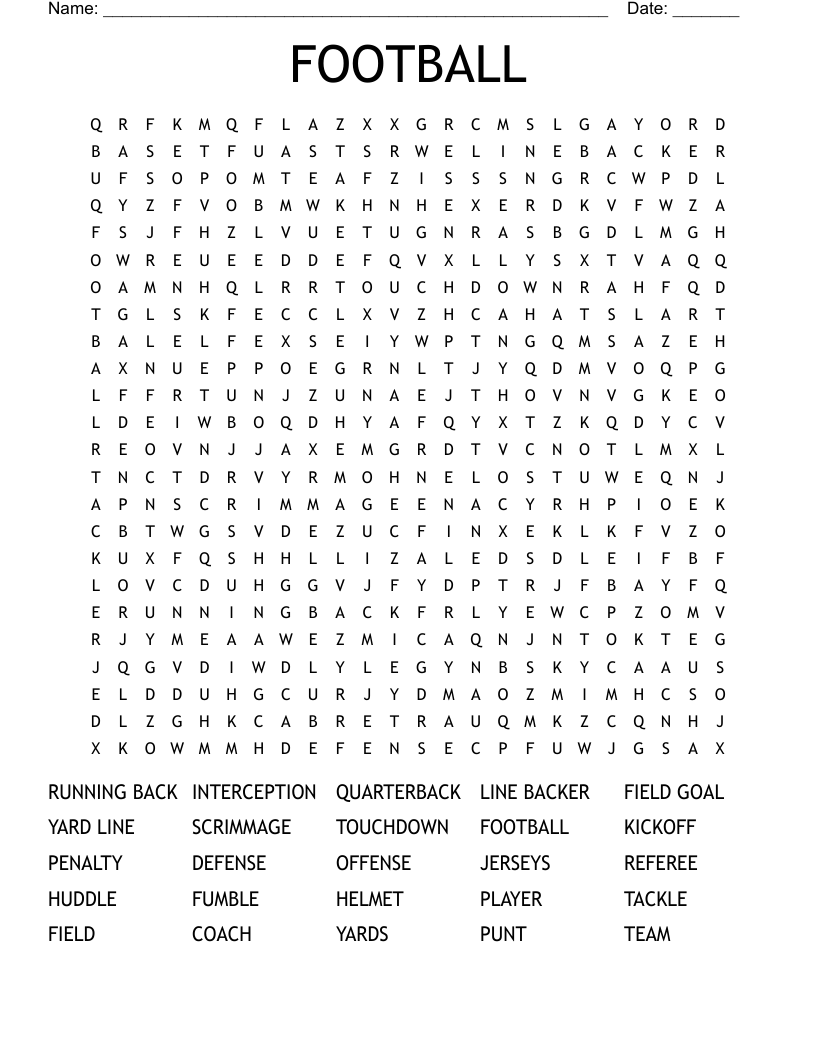 FOOTBALL Word Search