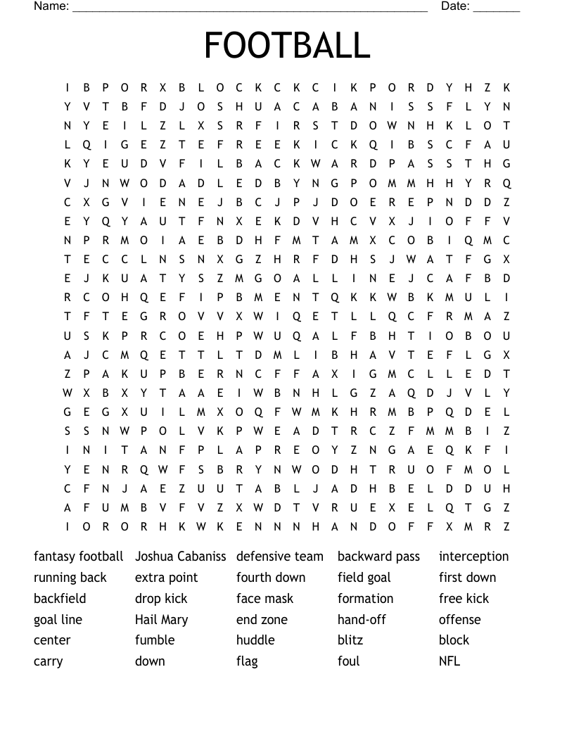 FOOTBALL Word Search