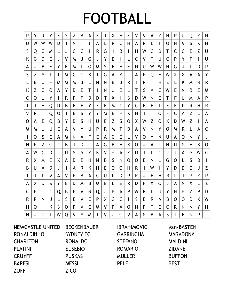 FOOTBALL Word Search