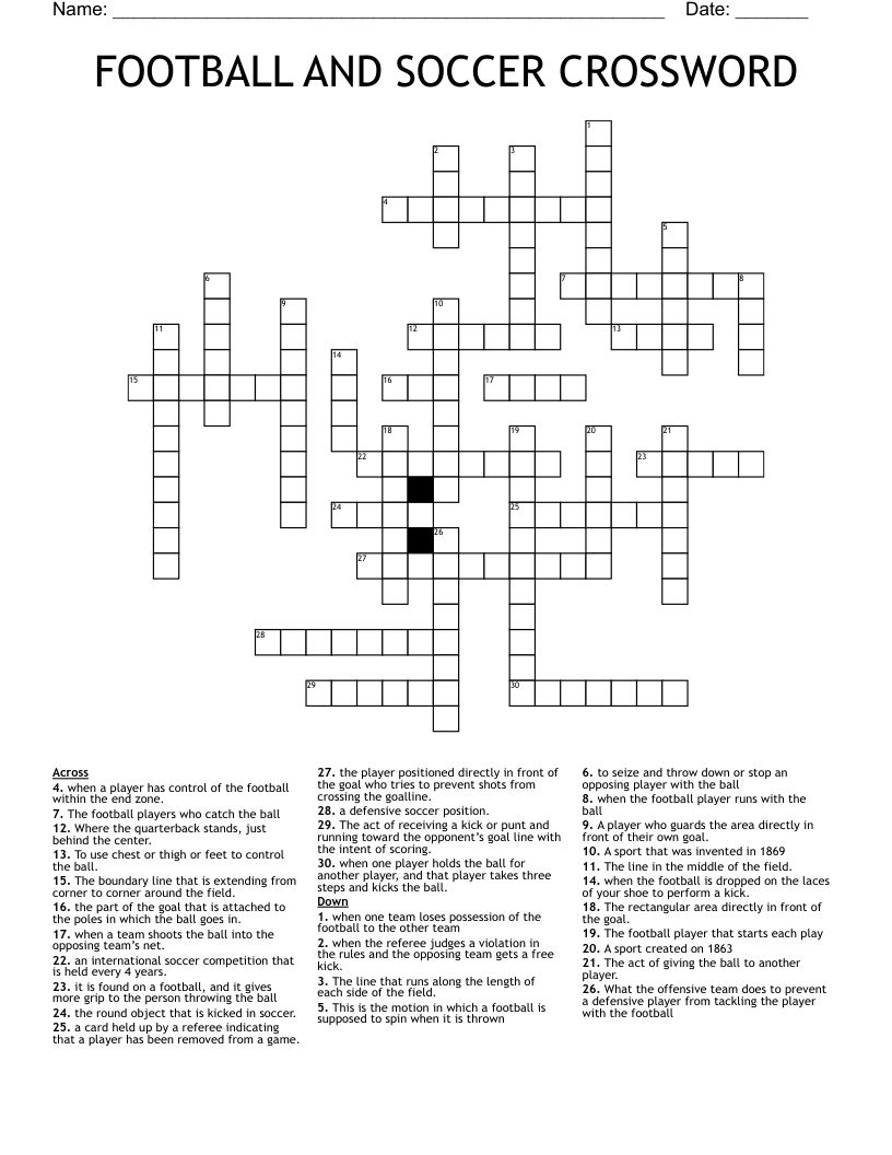 FOOTBALL AND SOCCER CROSSWORD