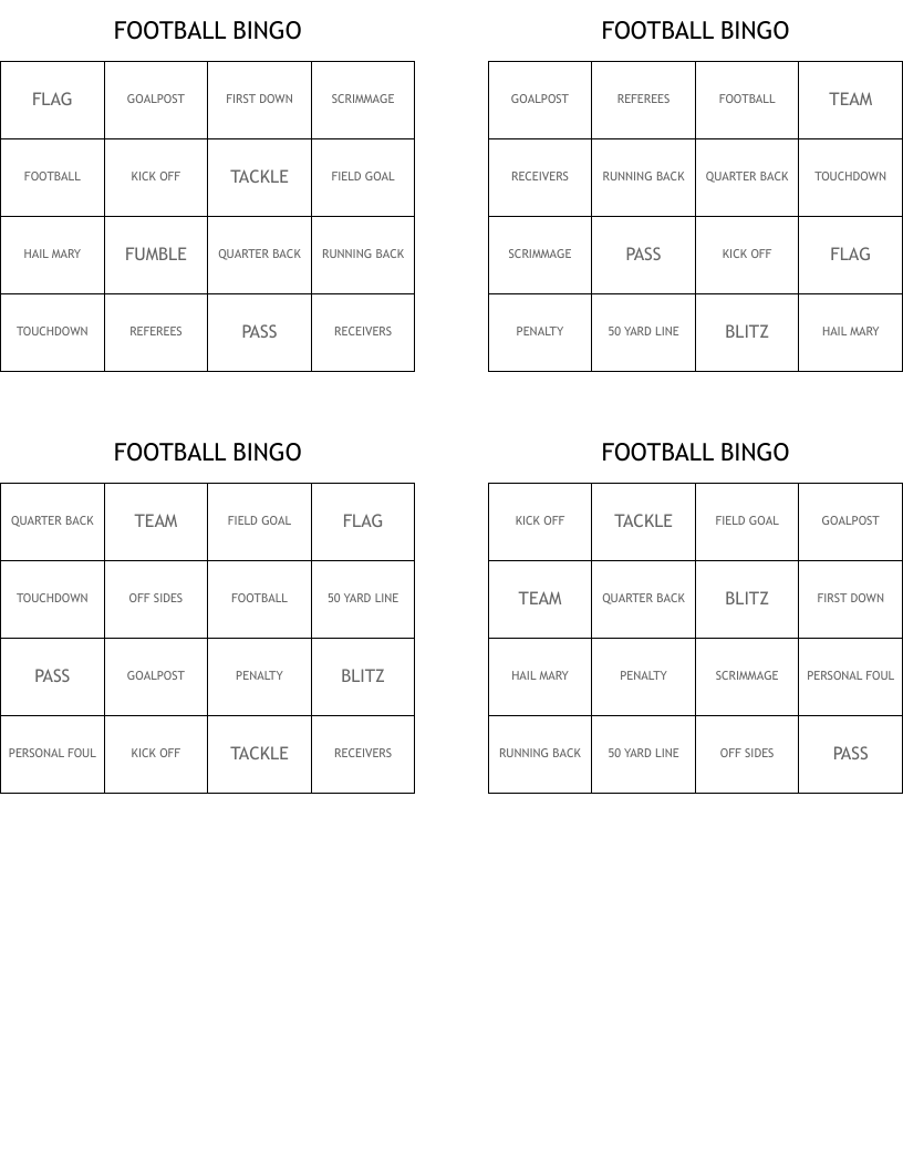 FOOTBALL BINGO
