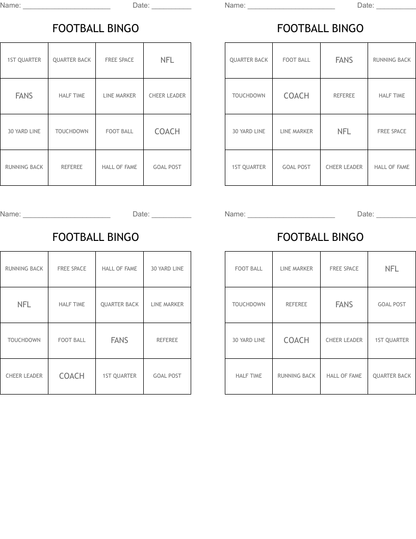 FOOTBALL BINGO