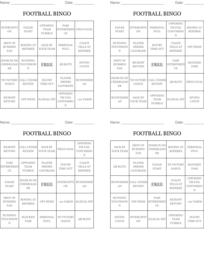 FOOTBALL BINGO