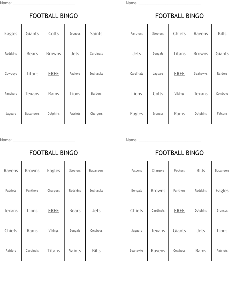 FOOTBALL BINGO