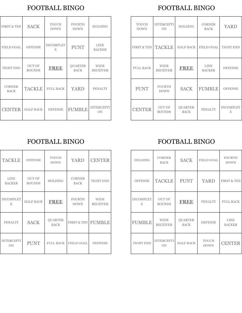 FOOTBALL BINGO