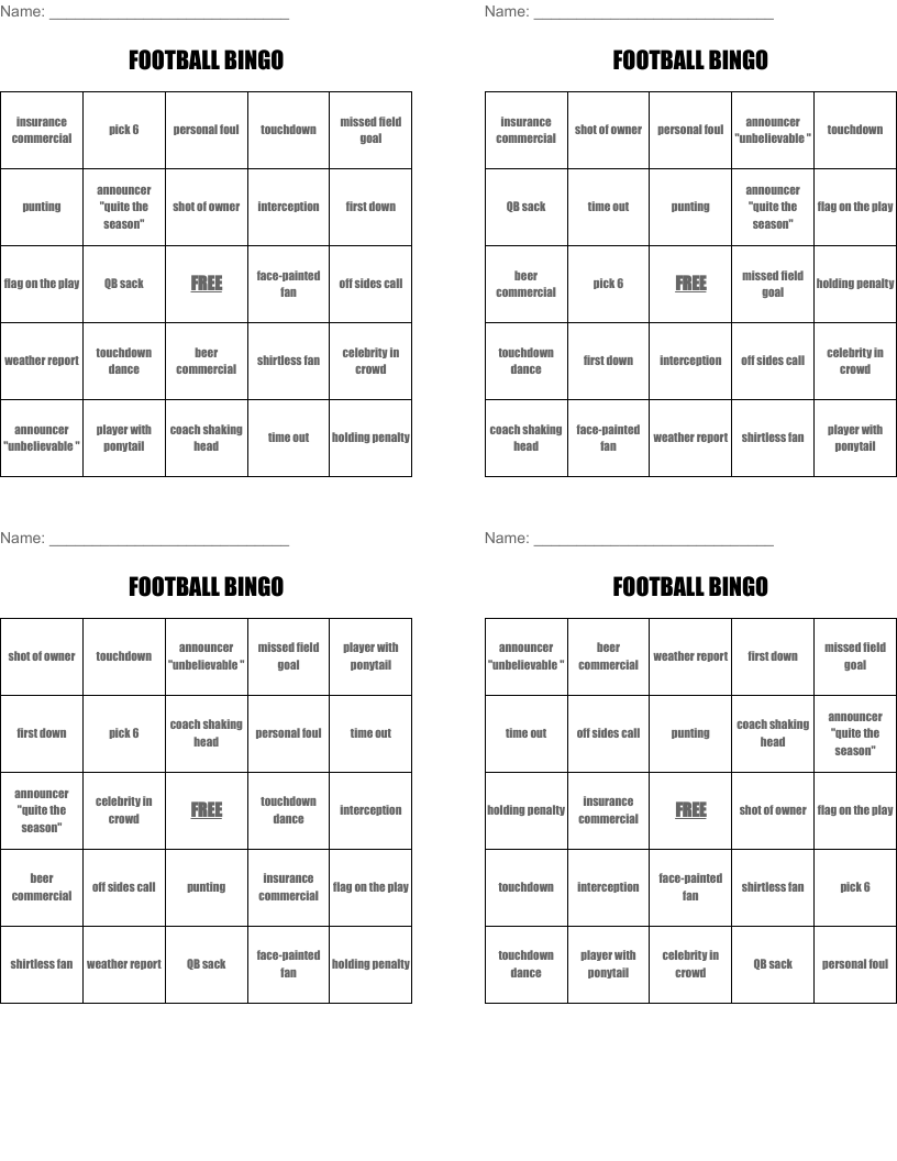FOOTBALL BINGO 