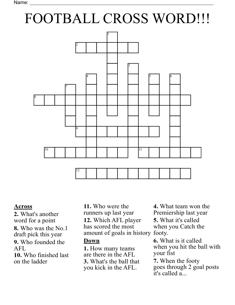 FOOTBALL CROSS WORD!!!