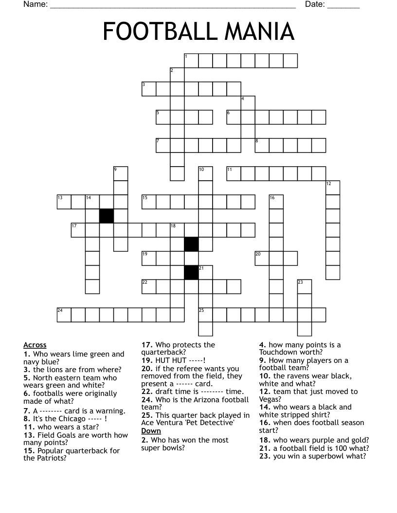 FOOTBALL MANIA Crossword