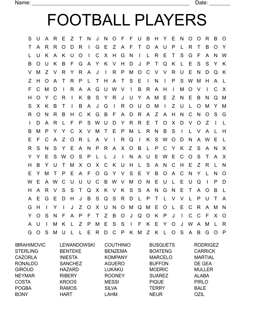 FOOTBALL PLAYERS Word Search