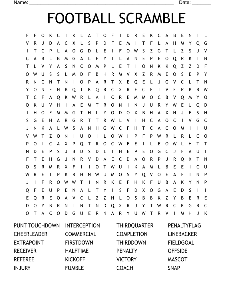 FOOTBALL SCRAMBLE Word Search