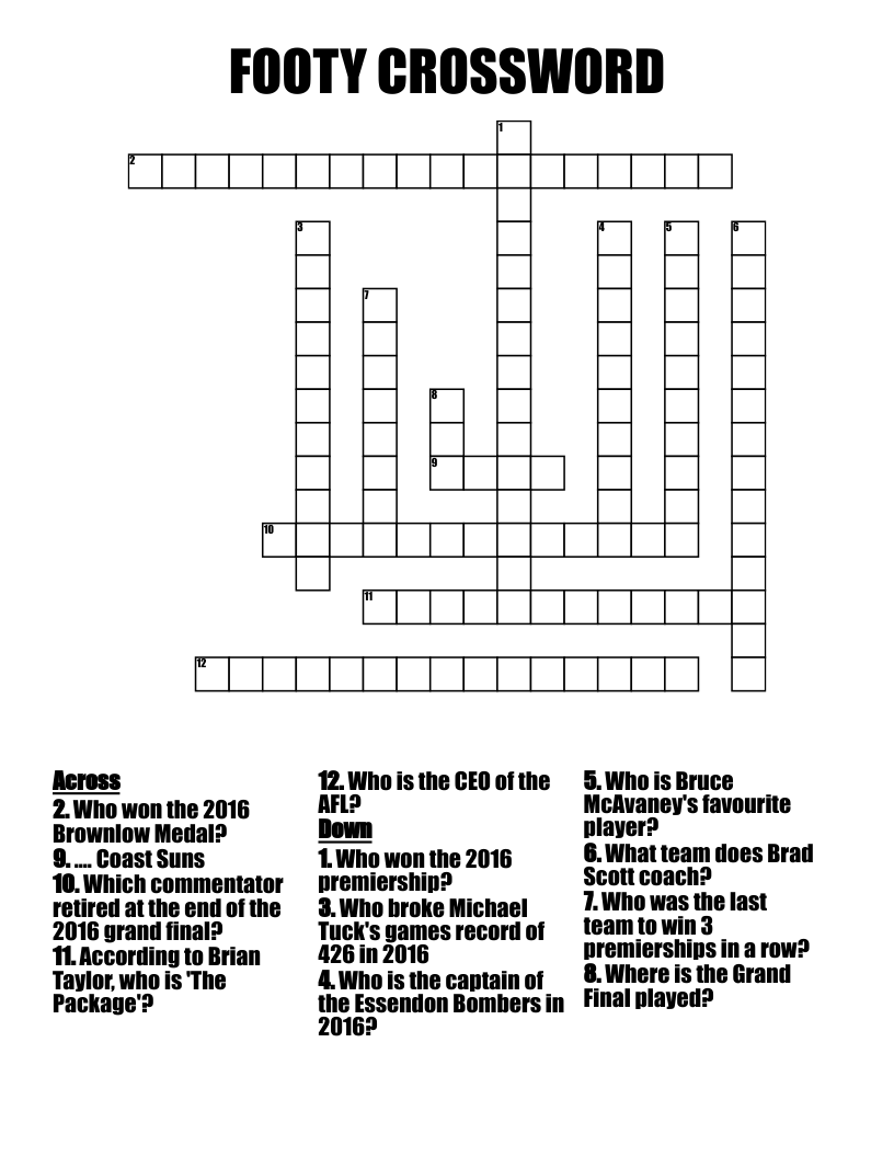 FOOTY CROSSWORD