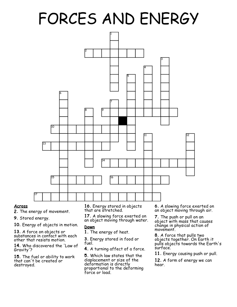 FORCES AND ENERGY Crossword