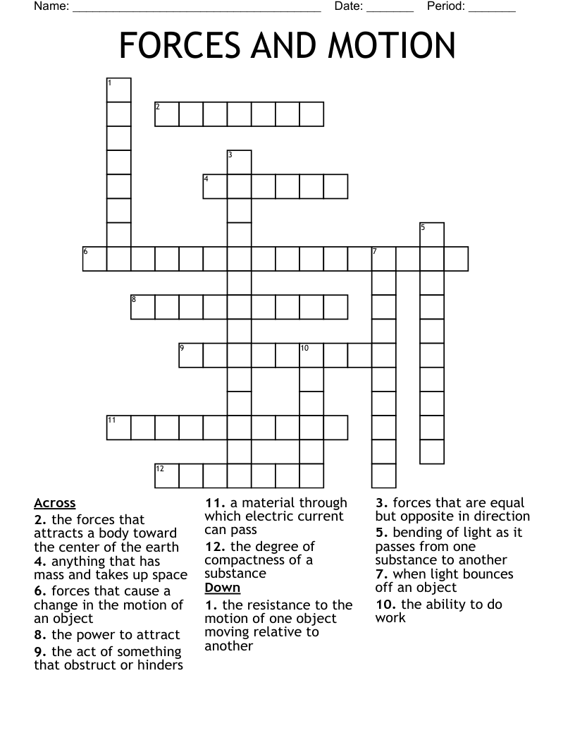 FORCES AND MOTION Crossword