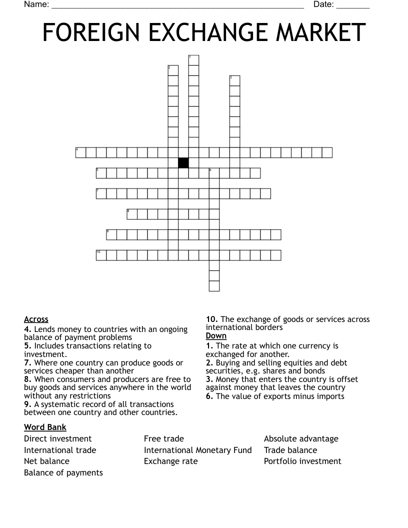 FOREIGN EXCHANGE MARKET Crossword