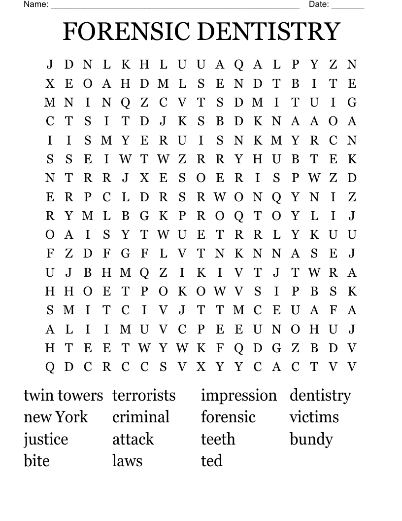 FORENSIC DENTISTRY  Word Search
