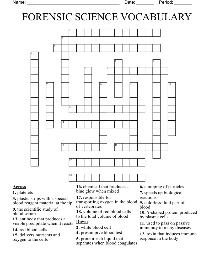 FORENSIC SCIENCE VOCABULARY Crossword