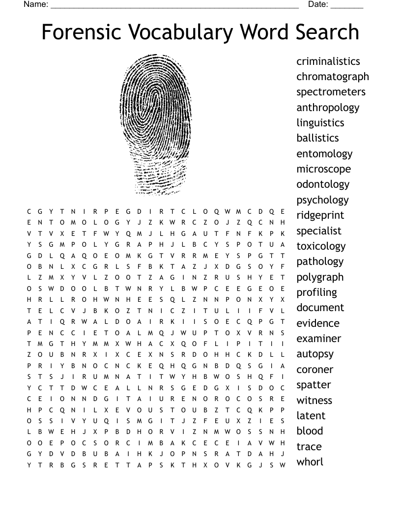 Forensic Vocabulary Word Search