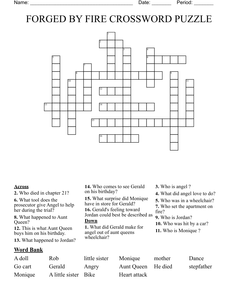 FORGED BY FIRE CROSSWORD PUZZLE 