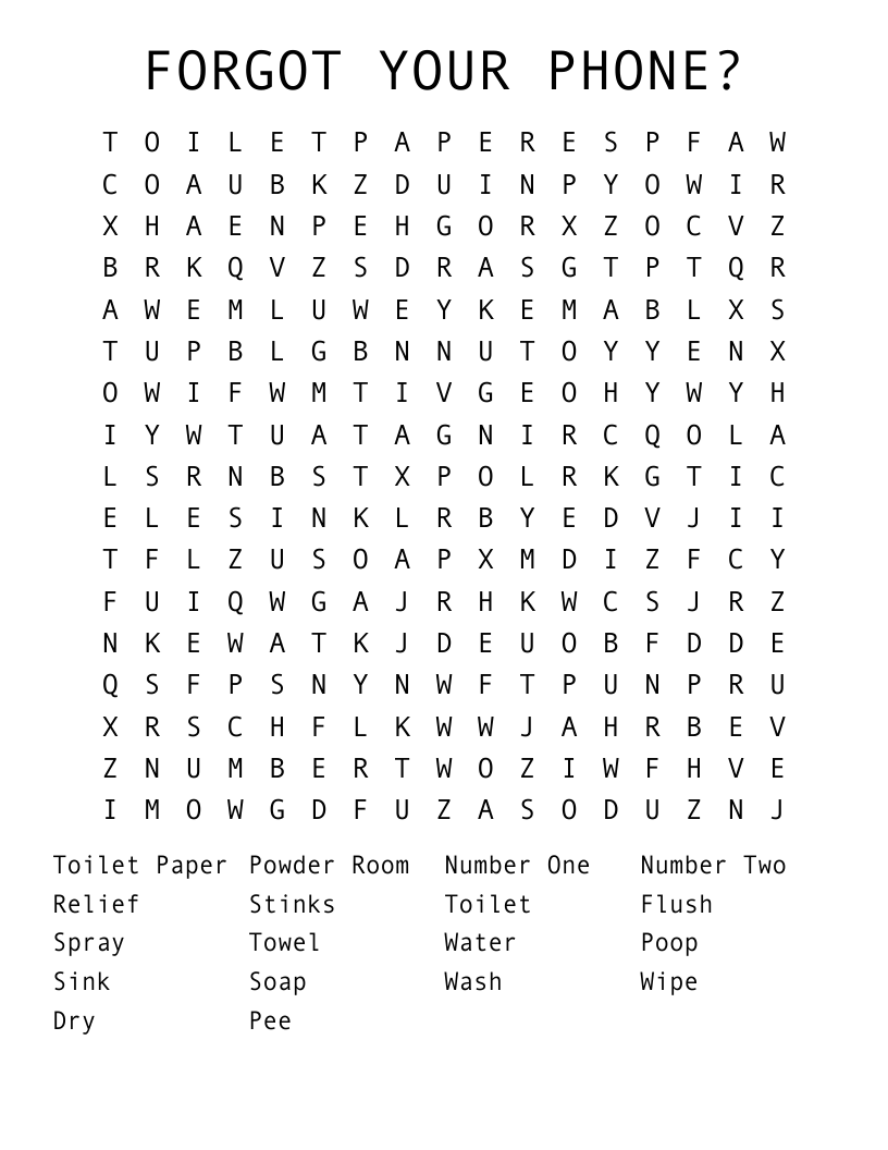 FORGOT YOUR PHONE? Word Search