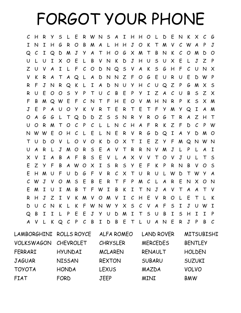 FORGOT YOUR PHONE Word Search