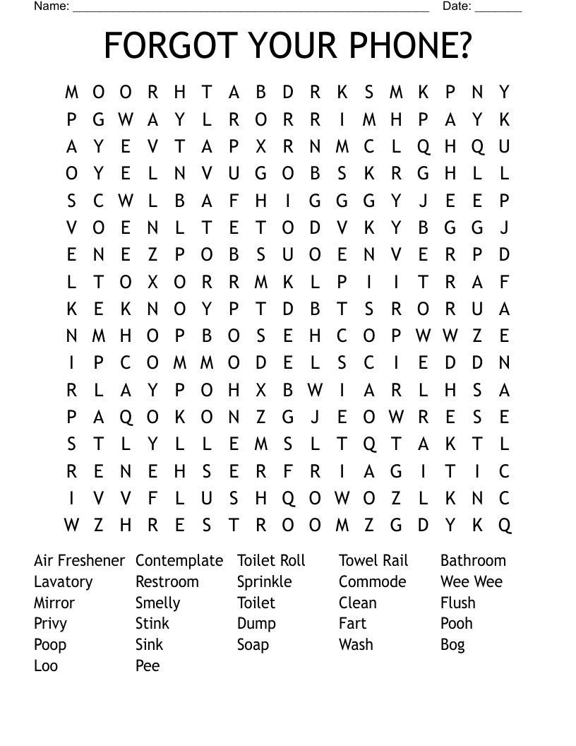 FORGOT YOUR PHONE? Word Search