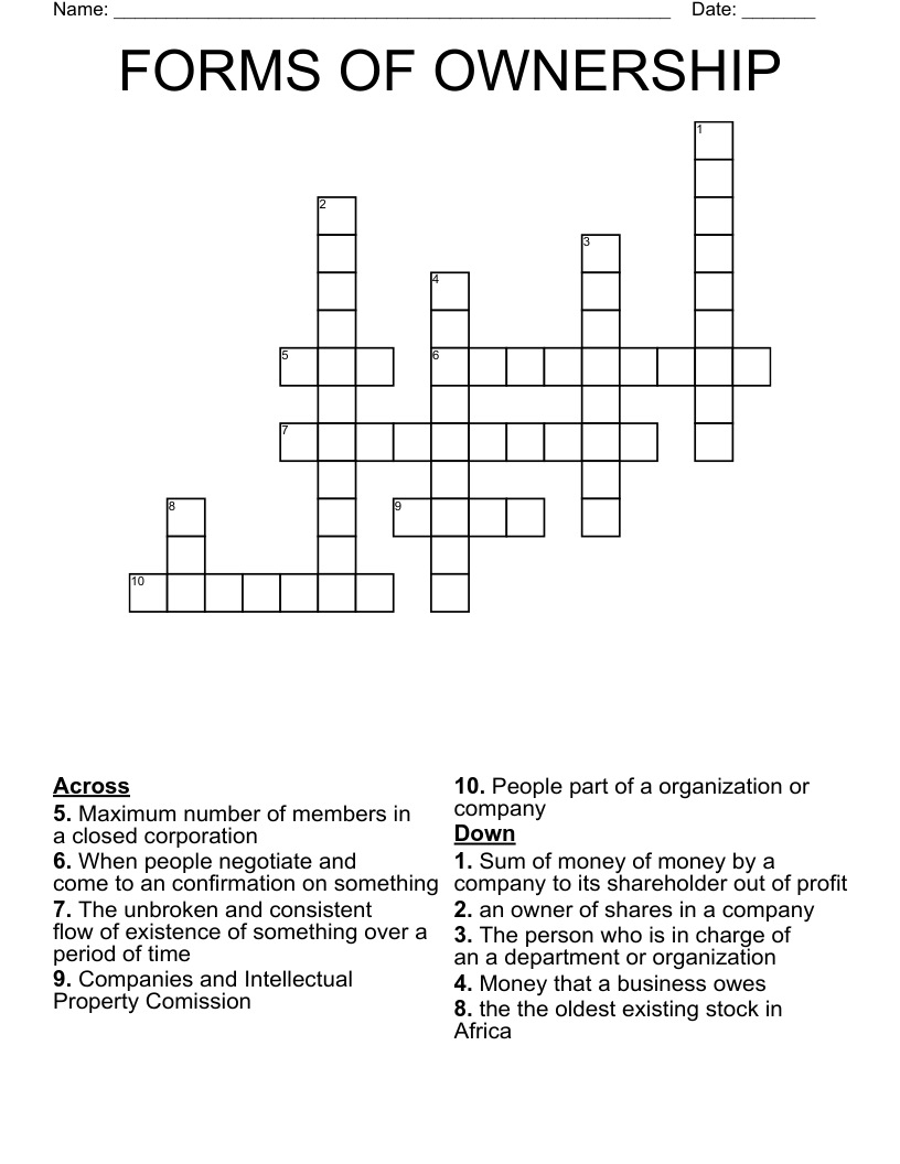 FORMS OF OWNERSHIP Crossword