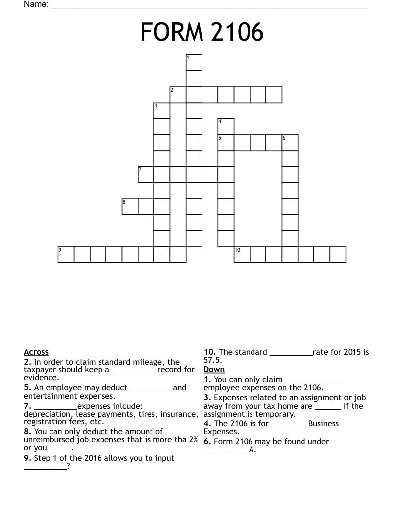 FORM 2106 Crossword