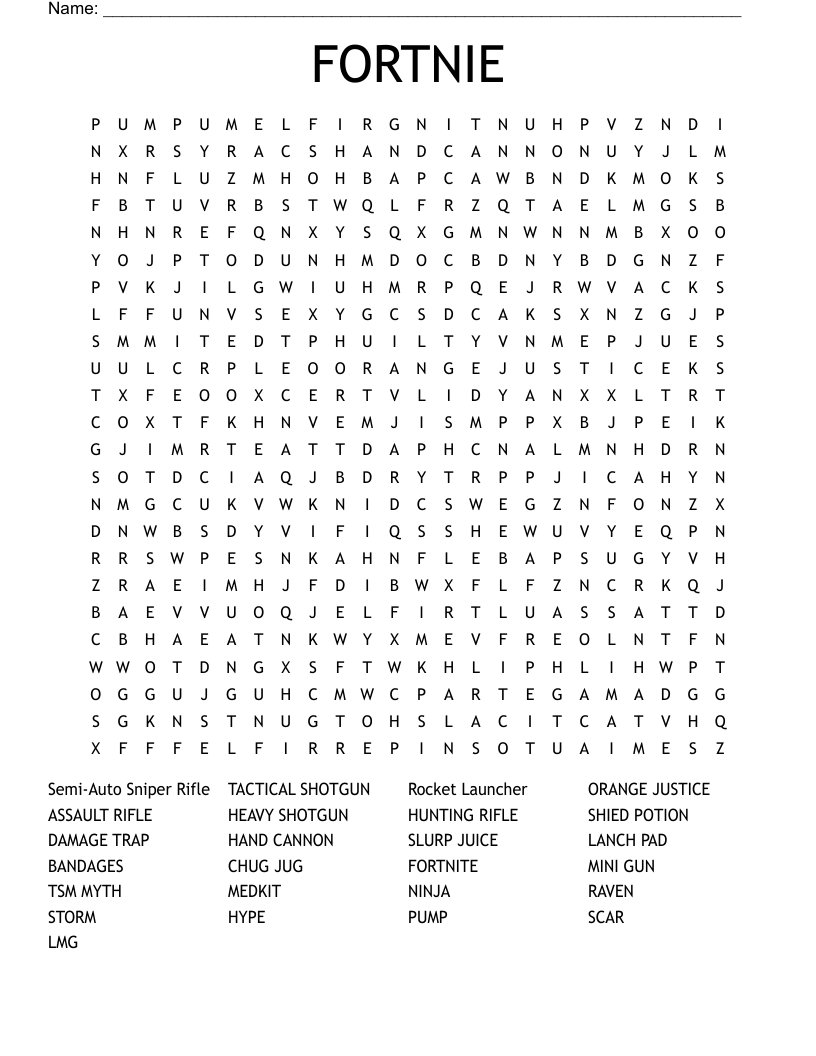 FORTNIE Word Search