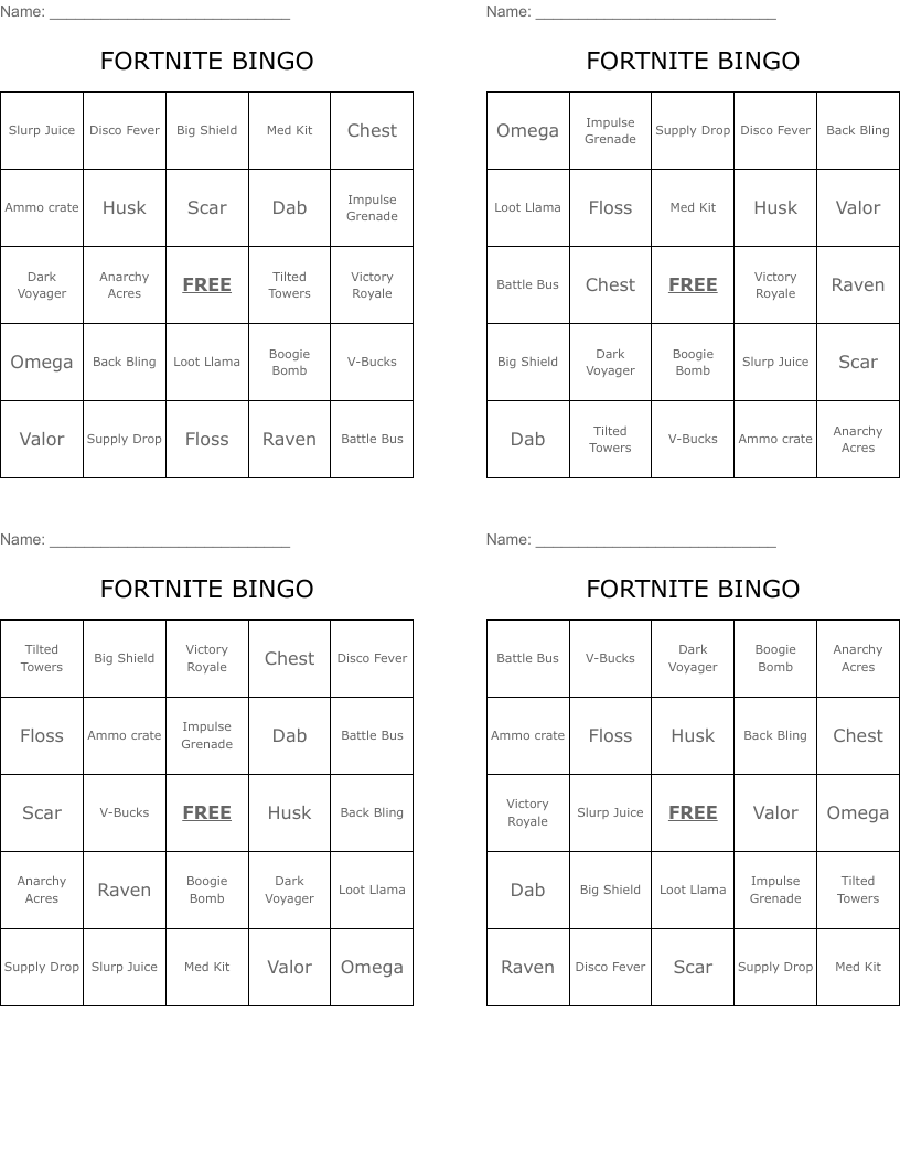 FORTNITE BINGO