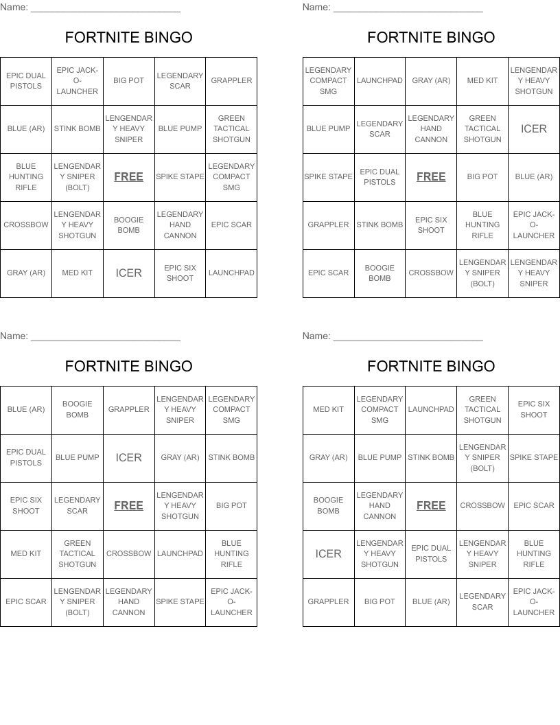 FORTNITE BINGO