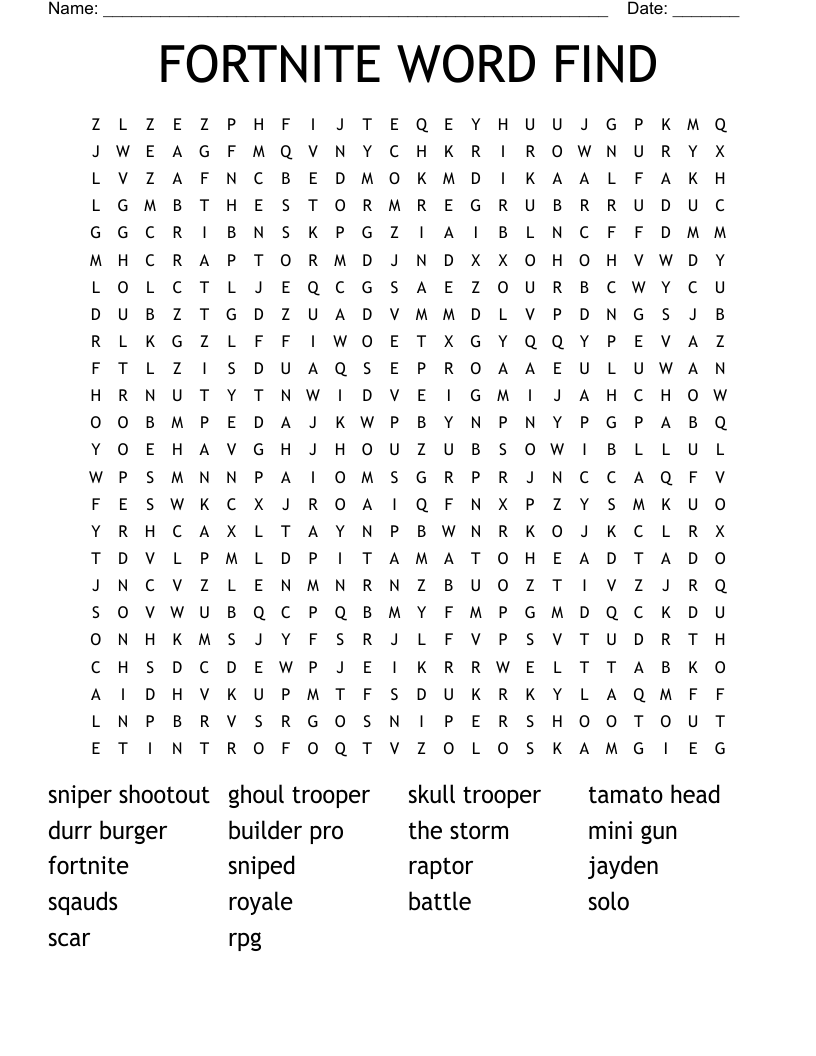 FORTNITE WORD FIND Word Search