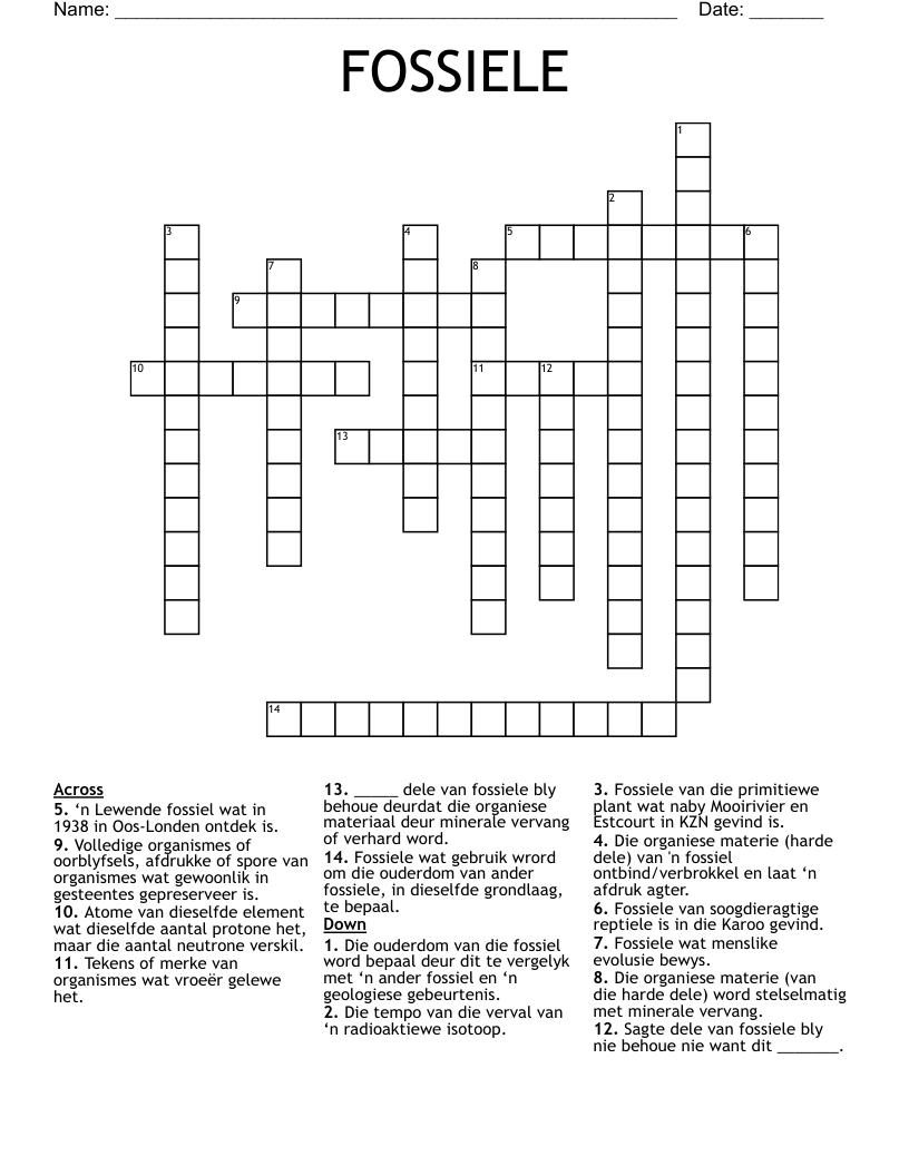 FOSSIELE Crossword