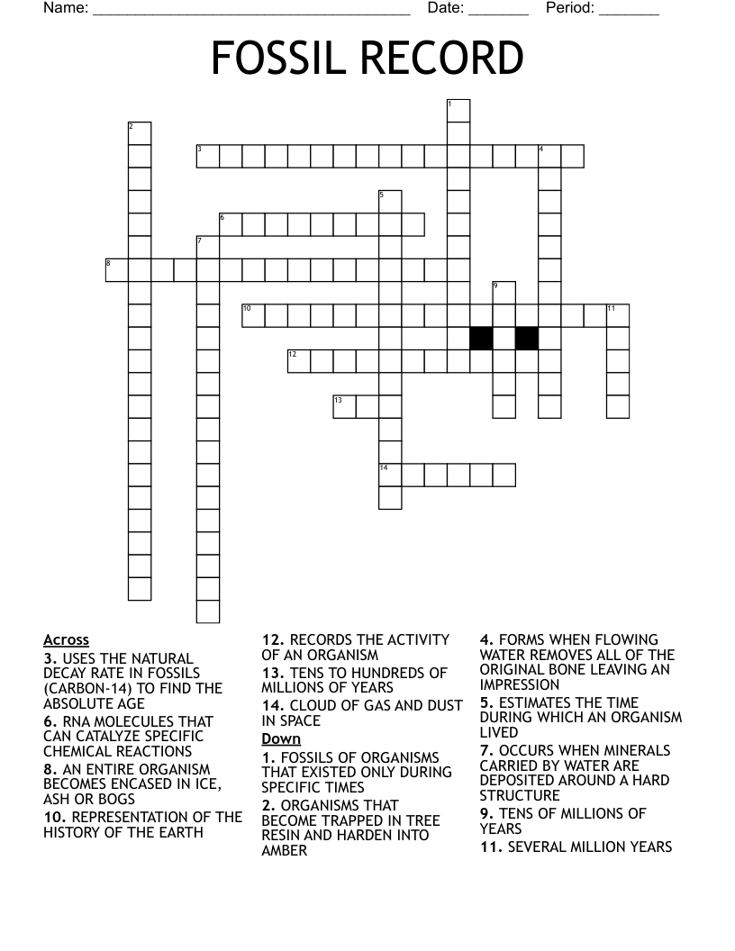 FOSSIL RECORD Crossword
