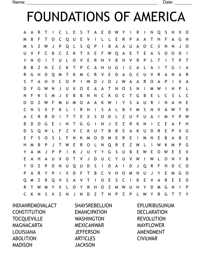 FOUNDATIONS OF AMERICA Word Search
